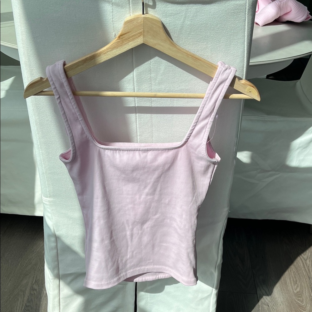 Zara Pale Pink Square-Neck Ribbed Tank - Picture 4 of 11